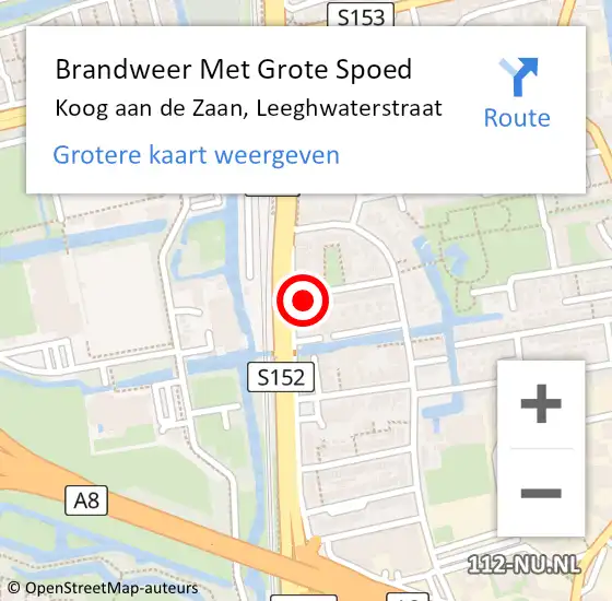 Locatie op kaart van de 112 melding: Brandweer Met Grote Spoed Naar Koog aan de Zaan, Leeghwaterstraat op 28 april 2022 12:46