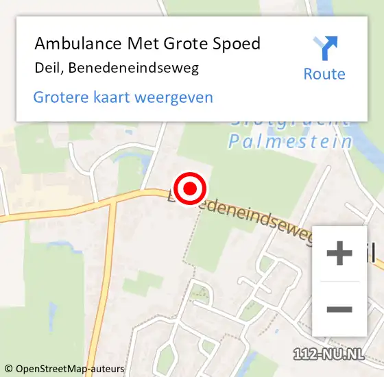 Locatie op kaart van de 112 melding: Ambulance Met Grote Spoed Naar Deil, Benedeneindseweg op 28 april 2022 12:50