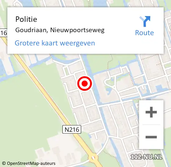 Locatie op kaart van de 112 melding: Politie Goudriaan, Nieuwpoortseweg op 28 april 2022 13:09