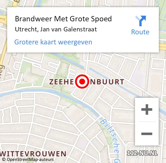 Locatie op kaart van de 112 melding: Brandweer Met Grote Spoed Naar Utrecht, Jan van Galenstraat op 28 april 2022 13:36