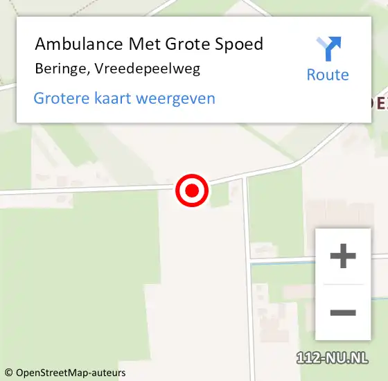 Locatie op kaart van de 112 melding: Ambulance Met Grote Spoed Naar Beringe, Vreedepeelweg op 15 juli 2014 20:11