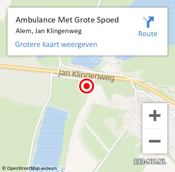 Locatie op kaart van de 112 melding: Ambulance Met Grote Spoed Naar Alem, Jan Klingenweg op 28 april 2022 13:49