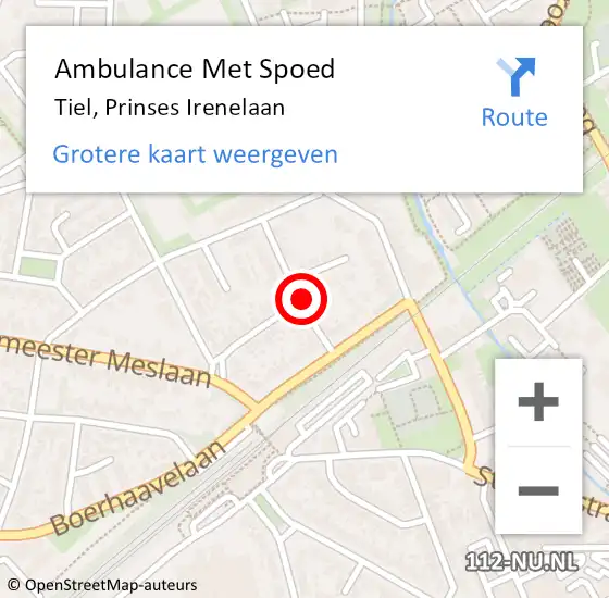 Locatie op kaart van de 112 melding: Ambulance Met Spoed Naar Tiel, Prinses Irenelaan op 28 april 2022 13:50