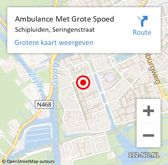 Locatie op kaart van de 112 melding: Ambulance Met Grote Spoed Naar Schipluiden, Seringenstraat op 28 april 2022 13:55