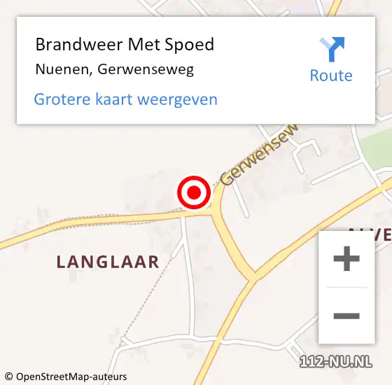 Locatie op kaart van de 112 melding: Brandweer Met Spoed Naar Nuenen, Gerwenseweg op 28 april 2022 13:57