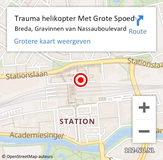 Locatie op kaart van de 112 melding: Trauma helikopter Met Grote Spoed Naar Breda, Gravinnen van Nassauboulevard op 28 april 2022 14:03