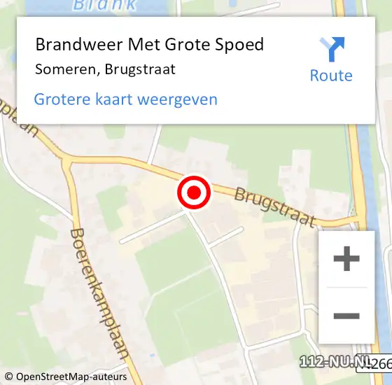 Locatie op kaart van de 112 melding: Brandweer Met Grote Spoed Naar Someren, Brugstraat op 28 april 2022 14:19