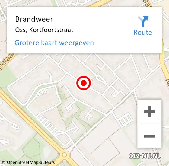 Locatie op kaart van de 112 melding: Brandweer Oss, Kortfoortstraat op 28 april 2022 14:26