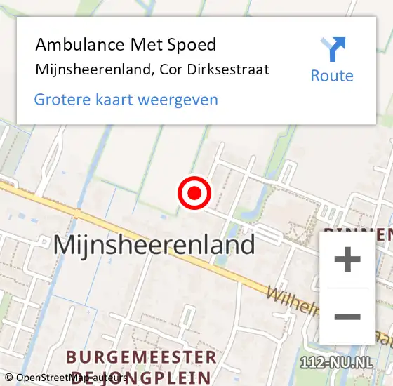 Locatie op kaart van de 112 melding: Ambulance Met Spoed Naar Mijnsheerenland, Cor Dirksestraat op 28 april 2022 14:56