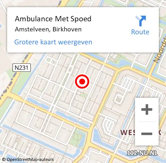 Locatie op kaart van de 112 melding: Ambulance Met Spoed Naar Amstelveen, Birkhoven op 28 april 2022 15:10