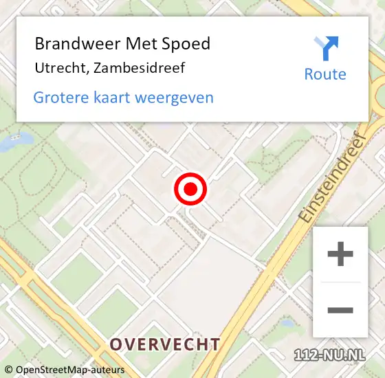 Locatie op kaart van de 112 melding: Brandweer Met Spoed Naar Utrecht, Zambesidreef op 28 april 2022 15:16
