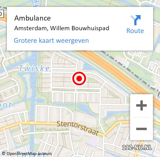 Locatie op kaart van de 112 melding: Ambulance Amsterdam, Willem Bouwhuispad op 8 oktober 2013 12:39