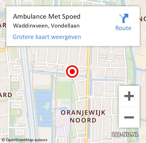 Locatie op kaart van de 112 melding: Ambulance Met Spoed Naar Waddinxveen, Vondellaan op 28 april 2022 15:35