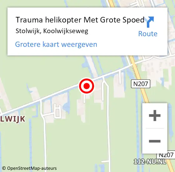 Locatie op kaart van de 112 melding: Trauma helikopter Met Grote Spoed Naar Stolwijk, Koolwijkseweg op 28 april 2022 15:49
