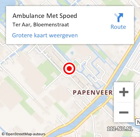 Locatie op kaart van de 112 melding: Ambulance Met Spoed Naar Ter Aar, Bloemenstraat op 15 juli 2014 20:31