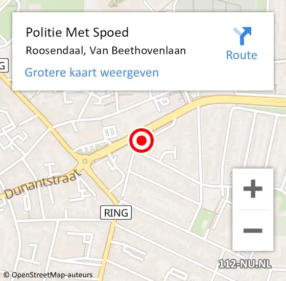 Locatie op kaart van de 112 melding: Politie Met Spoed Naar Roosendaal, Van Beethovenlaan op 28 april 2022 16:25