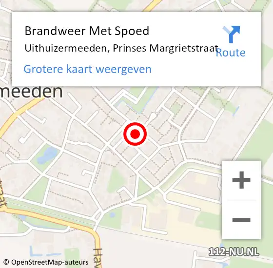 Locatie op kaart van de 112 melding: Brandweer Met Spoed Naar Uithuizermeeden, Prinses Margrietstraat op 28 april 2022 16:40