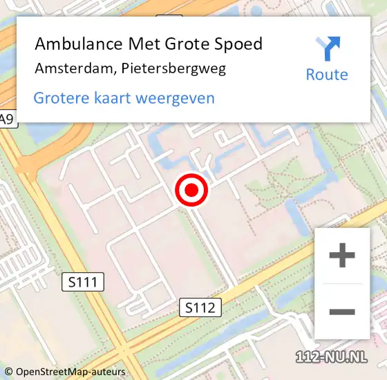 Locatie op kaart van de 112 melding: Ambulance Met Grote Spoed Naar Amsterdam-Zuidoost, Pietersbergweg op 28 april 2022 17:03