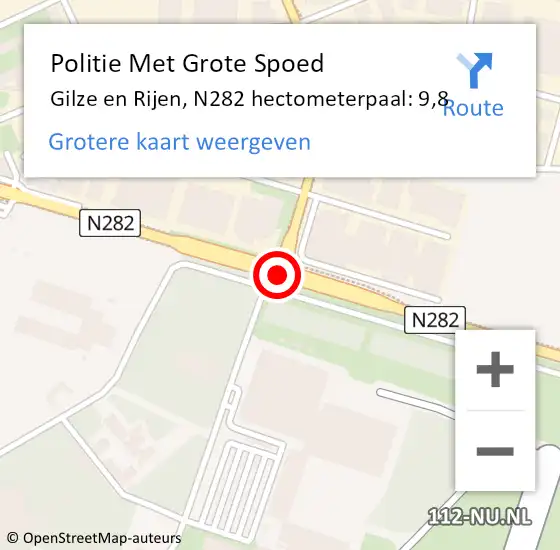 Locatie op kaart van de 112 melding: Politie Met Grote Spoed Naar Gilze en Rijen, N282 hectometerpaal: 9,8 op 28 april 2022 17:10