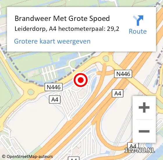 Locatie op kaart van de 112 melding: Brandweer Met Grote Spoed Naar Leiderdorp, A4 hectometerpaal: 29,2 op 28 april 2022 17:15