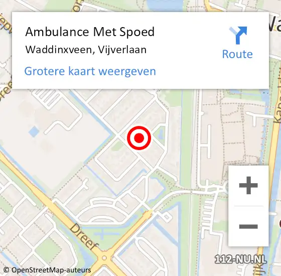 Locatie op kaart van de 112 melding: Ambulance Met Spoed Naar Waddinxveen, Vijverlaan op 28 april 2022 17:15