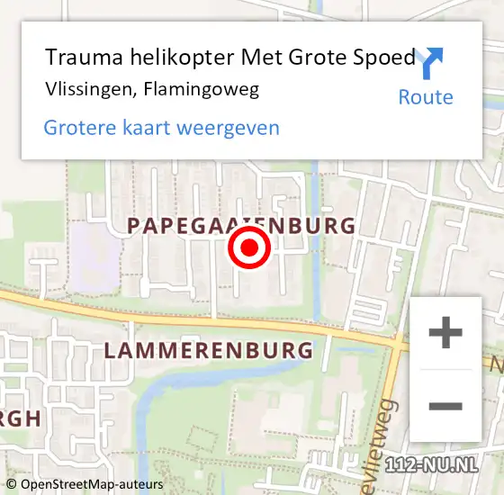 Locatie op kaart van de 112 melding: Trauma helikopter Met Grote Spoed Naar Vlissingen, Flamingoweg op 28 april 2022 17:20