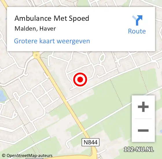 Locatie op kaart van de 112 melding: Ambulance Met Spoed Naar Malden, Haver op 28 april 2022 17:44