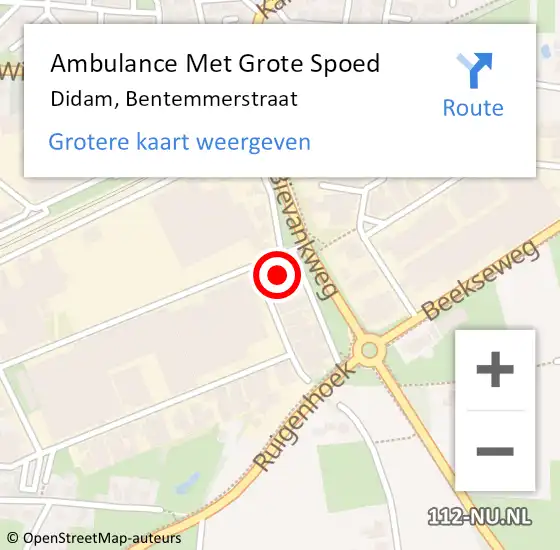 Locatie op kaart van de 112 melding: Ambulance Met Grote Spoed Naar Didam, Bentemmerstraat op 28 april 2022 18:03