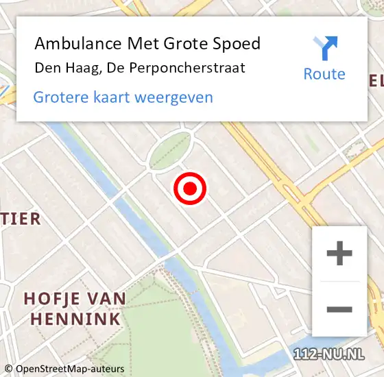 Locatie op kaart van de 112 melding: Ambulance Met Grote Spoed Naar Den Haag, De Perponcherstraat op 28 april 2022 18:04