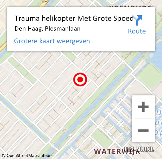 Locatie op kaart van de 112 melding: Trauma helikopter Met Grote Spoed Naar Den Haag, Plesmanlaan op 28 april 2022 18:19
