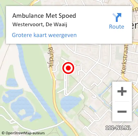 Locatie op kaart van de 112 melding: Ambulance Met Spoed Naar Westervoort, De Waaij op 28 april 2022 18:42