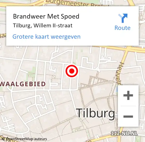 Locatie op kaart van de 112 melding: Brandweer Met Spoed Naar Tilburg, Willem II-straat op 28 april 2022 18:55