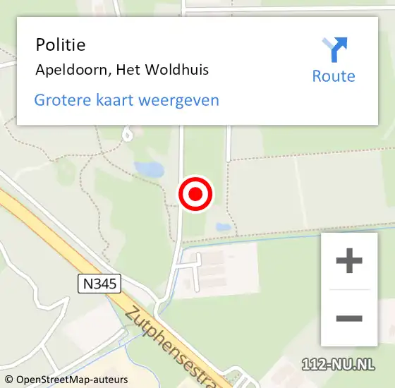 Locatie op kaart van de 112 melding: Politie Apeldoorn, Het Woldhuis op 28 april 2022 19:07