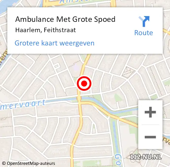 Locatie op kaart van de 112 melding: Ambulance Met Grote Spoed Naar Haarlem, Feithstraat op 28 april 2022 19:14