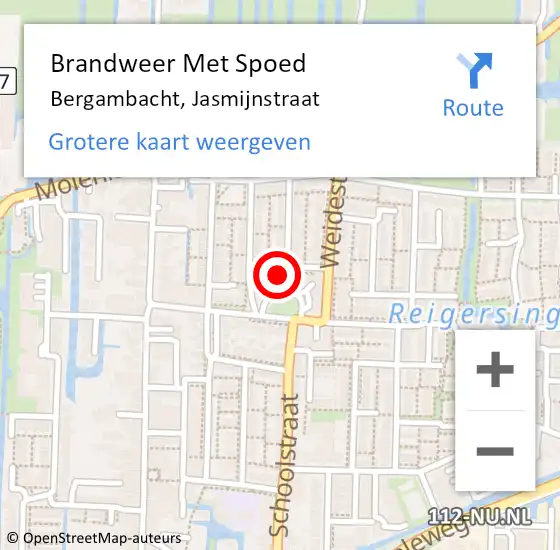 Locatie op kaart van de 112 melding: Brandweer Met Spoed Naar Bergambacht, Jasmijnstraat op 28 april 2022 19:14