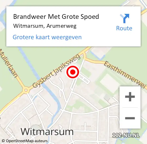 Locatie op kaart van de 112 melding: Brandweer Met Grote Spoed Naar Witmarsum, Arumerweg op 28 april 2022 19:19