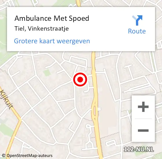 Locatie op kaart van de 112 melding: Ambulance Met Spoed Naar Tiel, Vinkenstraatje op 28 april 2022 19:19