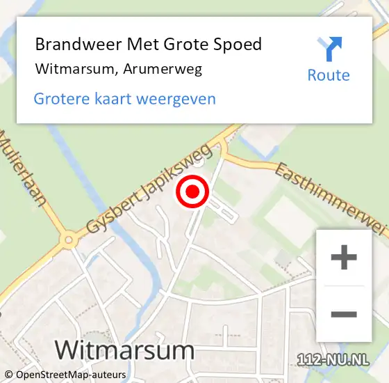 Locatie op kaart van de 112 melding: Brandweer Met Grote Spoed Naar Witmarsum, Arumerweg op 28 april 2022 19:21