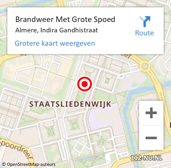 Locatie op kaart van de 112 melding: Brandweer Met Grote Spoed Naar Almere, Indira Gandhistraat op 15 juli 2014 20:57