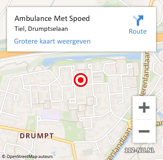 Locatie op kaart van de 112 melding: Ambulance Met Spoed Naar Tiel, Drumptselaan op 28 april 2022 19:38