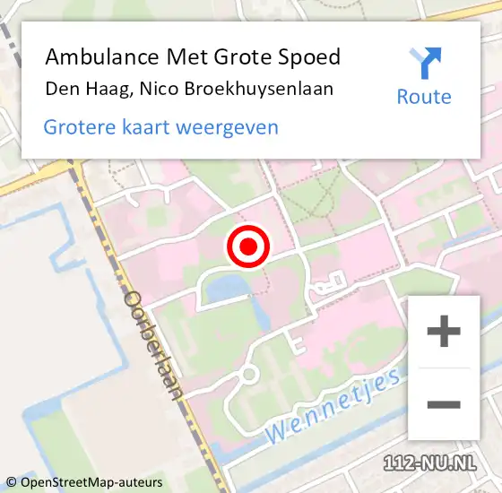 Locatie op kaart van de 112 melding: Ambulance Met Grote Spoed Naar Den Haag, Nico Broekhuysenlaan op 28 april 2022 19:47