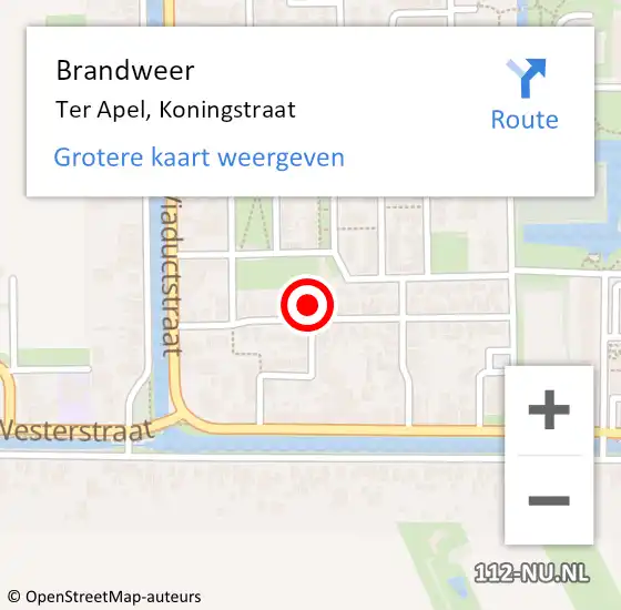 Locatie op kaart van de 112 melding: Brandweer Ter Apel, Koningstraat op 28 april 2022 20:08
