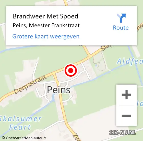 Locatie op kaart van de 112 melding: Brandweer Met Spoed Naar Peins, Meester Frankstraat op 28 april 2022 20:46