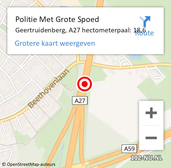 Locatie op kaart van de 112 melding: Politie Met Grote Spoed Naar Geertruidenberg, A27 hectometerpaal: 18,6 op 28 april 2022 20:53