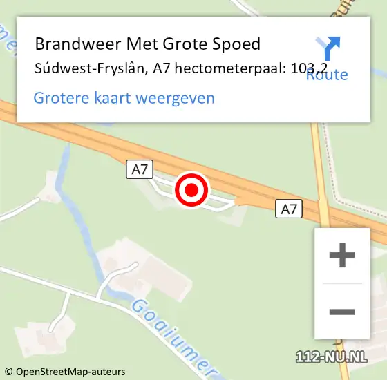 Locatie op kaart van de 112 melding: Brandweer Met Grote Spoed Naar Súdwest-Fryslân, A7 hectometerpaal: 103,2 op 28 april 2022 21:12