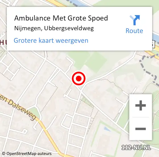 Locatie op kaart van de 112 melding: Ambulance Met Grote Spoed Naar Nijmegen, Ubbergseveldweg op 28 april 2022 21:19
