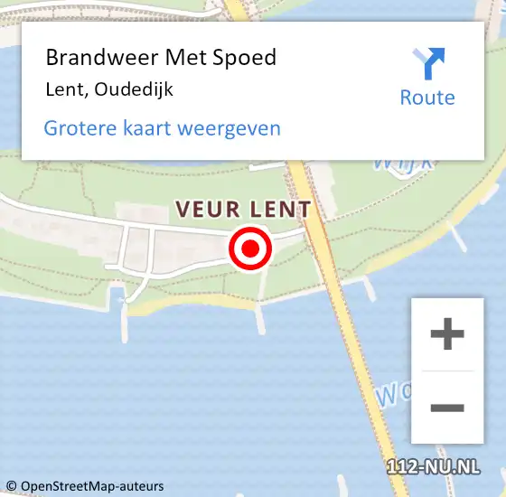 Locatie op kaart van de 112 melding: Brandweer Met Spoed Naar Lent, Oudedijk op 28 april 2022 21:27