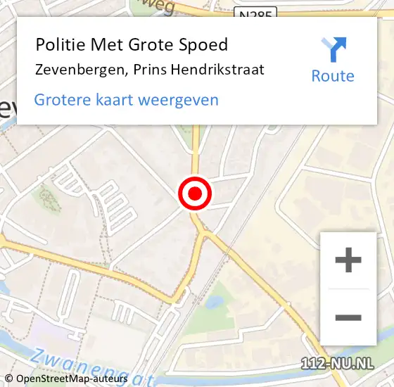 Locatie op kaart van de 112 melding: Politie Met Grote Spoed Naar Zevenbergen, Prins Hendrikstraat op 28 april 2022 21:30