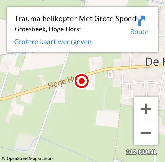 Locatie op kaart van de 112 melding: Trauma helikopter Met Grote Spoed Naar Groesbeek, Hoge Horst op 28 april 2022 21:35