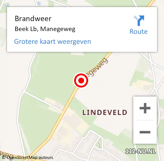 Locatie op kaart van de 112 melding: Brandweer Beek Lb, Manegeweg op 15 juli 2014 21:11